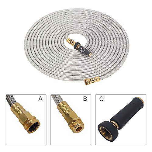 50 304 Stainless Steel Garden Hose, Lightweight Metal Hose with F...