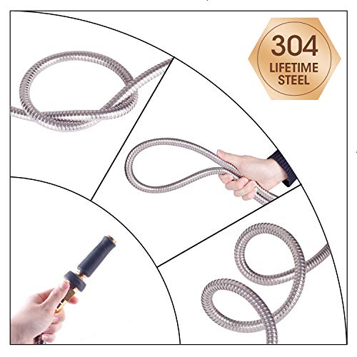 50 304 Stainless Steel Garden Hose, Lightweight Metal Hose with F...
