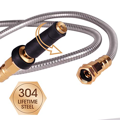 50 304 Stainless Steel Garden Hose, Lightweight Metal Hose with F...
