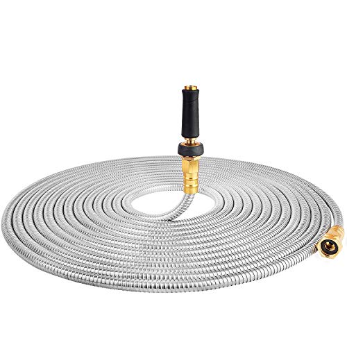 50 304 Stainless Steel Garden Hose, Lightweight Metal Hose with F...