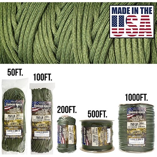 TOUGH-GRID 750lb Camo Green Paracord/Parachute Cord - Genuine Mil ...
