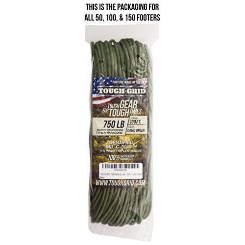 TOUGH-GRID 750lb Camo Green Paracord/Parachute Cord - Genuine Mil ...