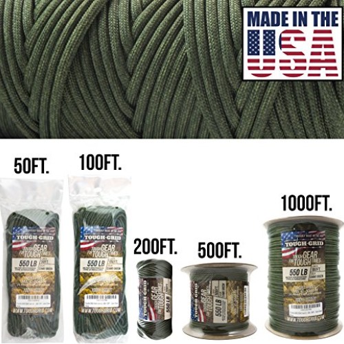 TOUGH-GRID 550lb Camo Green Paracord/Parachute Cord - 100% Nylon M...