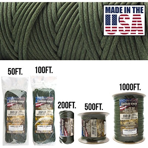 TOUGH-GRID 550lb Camo Green Paracord/Parachute Cord - 100% Nylon M...