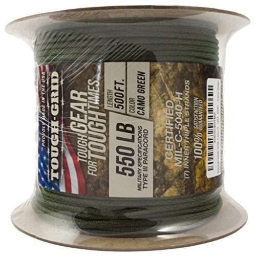 TOUGH-GRID 550lb Camo Green Paracord/Parachute Cord - 100% Nylon M...