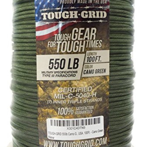 TOUGH-GRID 550lb Camo Green Paracord/Parachute Cord - 100% Nylon M...