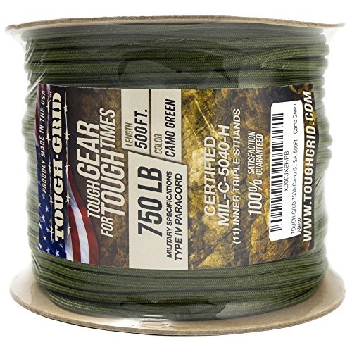 TOUGH-GRID 750lb Camo Green Paracord/Parachute Cord - Genuine Mil ...