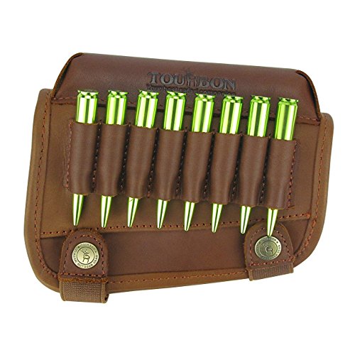 TOURBON Genuine Leather Buttstock Cheek Rest with Rifle Shell Hold...