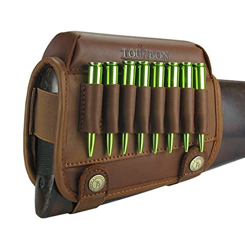 TOURBON Genuine Leather Buttstock Cheek Rest with Rifle Shell Hold...