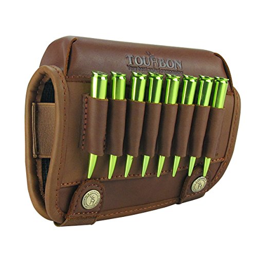 TOURBON Genuine Leather Buttstock Cheek Rest with Rifle Shell Hold...