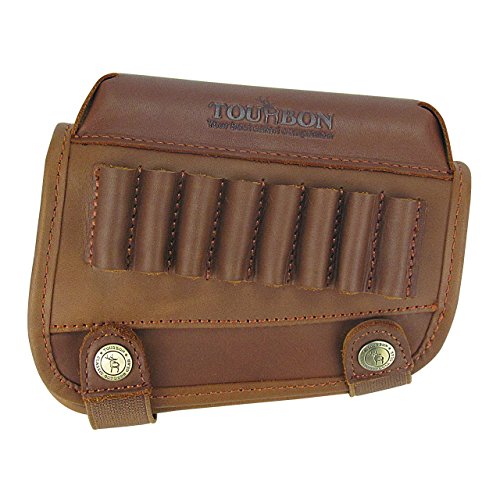 TOURBON Genuine Leather Buttstock Cheek Rest with Rifle Shell Hold...