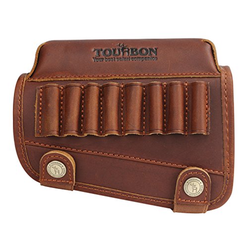TOURBON Genuine Leather Buttstock Cheek Rest with Rifle Shell Hold...