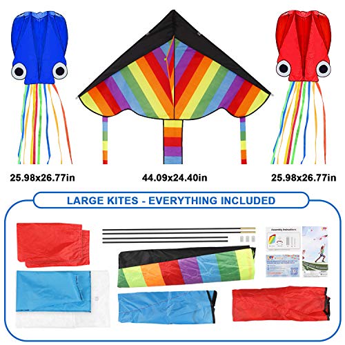 TOY Life Kites for Kids Easy to Fly - 3 Pack Kids Kites - Large Ra...