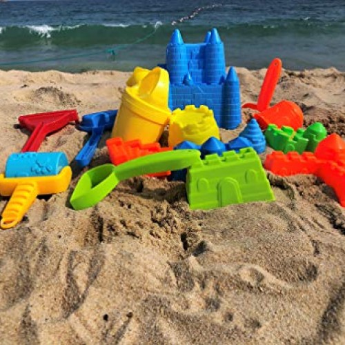 Beach Toys KeiMu 15 Piece Sand Toys Set, Bucket with Sifter, Shove...