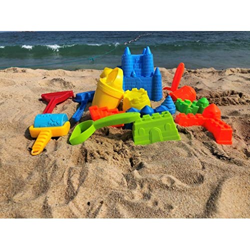 Beach Toys KeiMu 15 Piece Sand Toys Set, Bucket with Sifter, Shove...