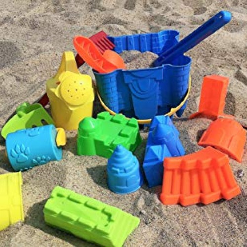 Beach Toys KeiMu 15 Piece Sand Toys Set, Bucket with Sifter, Shove...