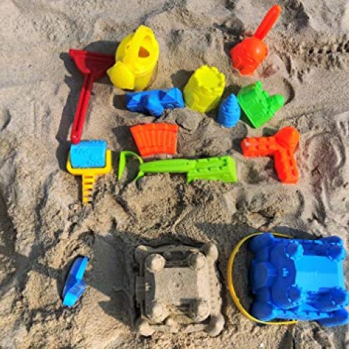 Beach Toys KeiMu 15 Piece Sand Toys Set, Bucket with Sifter, Shove...
