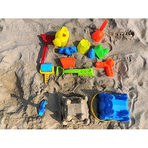 Beach Toys KeiMu 15 Piece Sand Toys Set, Bucket with Sifter, Shove...