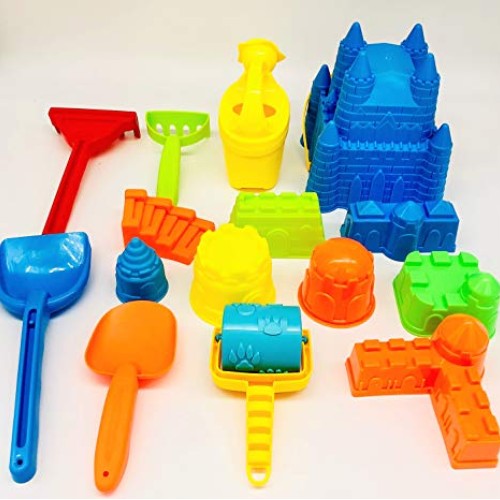 Beach Toys KeiMu 15 Piece Sand Toys Set, Bucket with Sifter, Shove...