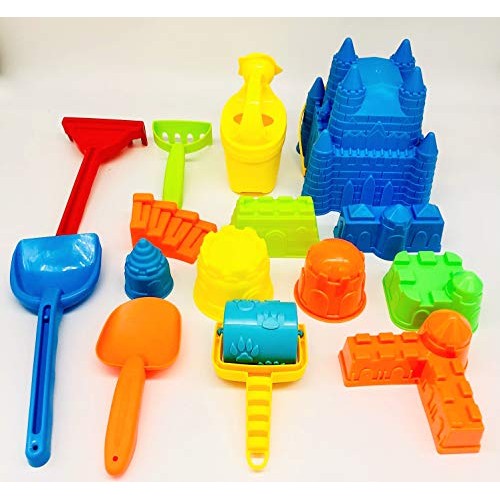Beach Toys KeiMu 15 Piece Sand Toys Set, Bucket with Sifter, Shove...