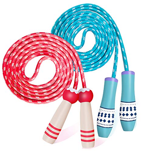 2 Pack Adjustable Cotton Jump Rope for Kids Adults Skipping Fitnes...