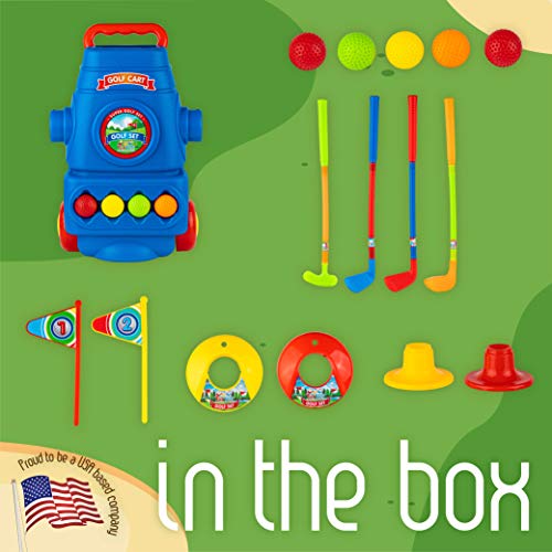 Toyvelt Kids Golf Club Set Golf Cart With Wheels, 4 Colorful Golf ...