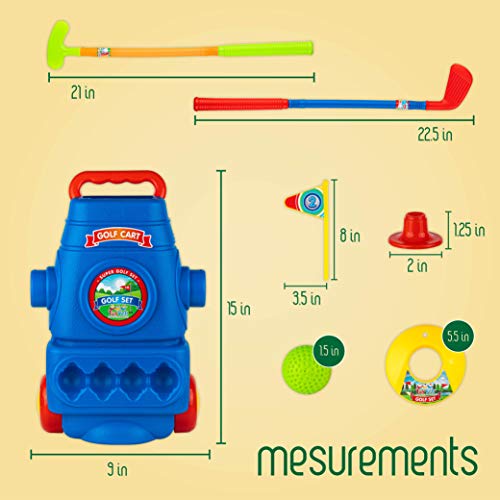 Toyvelt Kids Golf Club Set Golf Cart With Wheels, 4 Colorful Golf ...