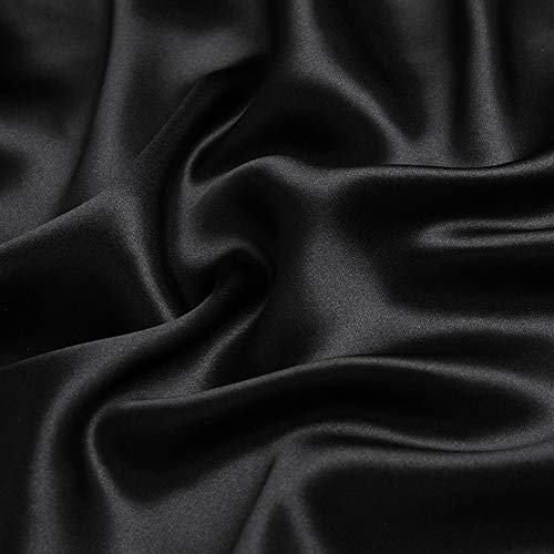 Black 100% Pure Silk Fabric Solid Color Charmeuse Fabrics by The P...