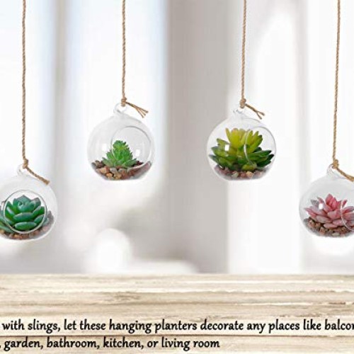 TQVAI 4 Pack Hanging Glass Globe Air Planter Terrarium Vase with 3...