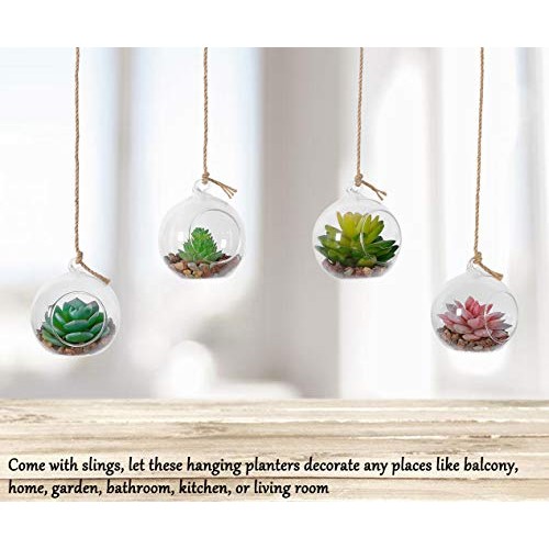 TQVAI 4 Pack Hanging Glass Globe Air Planter Terrarium Vase with 3...