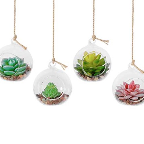 TQVAI 4 Pack Hanging Glass Globe Air Planter Terrarium Vase with 3...
