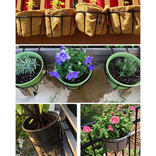 TQVAI Over Deck Rail Planter Hanging Flower Pot Holder Balcony Pla...