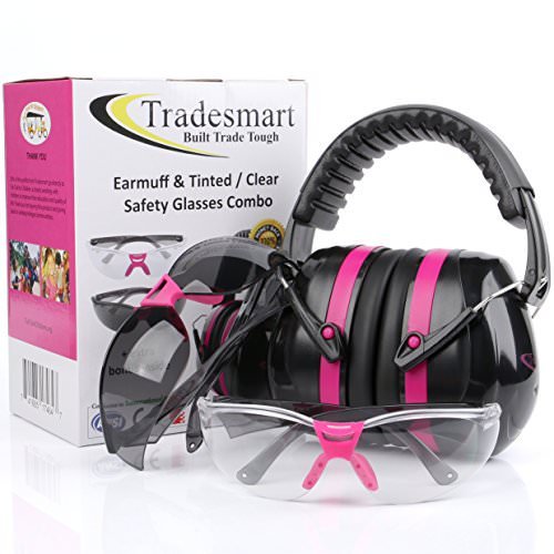 TRADESMART Pink Ear Muffs & Clear/Tinted Safety Glasses - UV40...