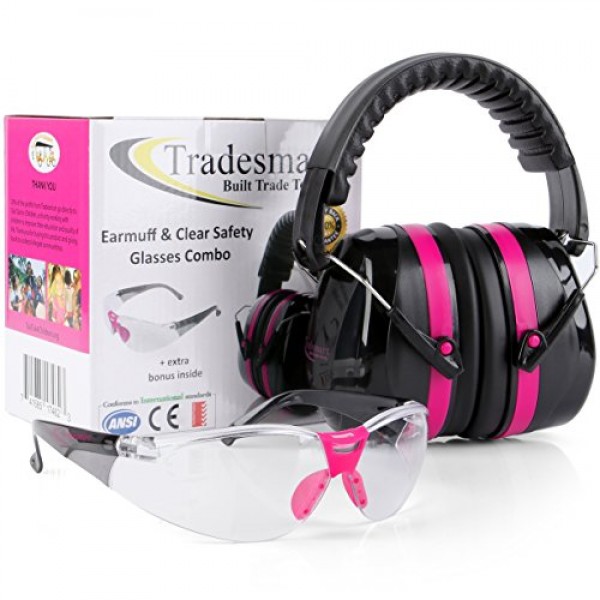 TRADESMART Pink Shooting Earmuffs & Clear Safety Glasses - 2 Piece...