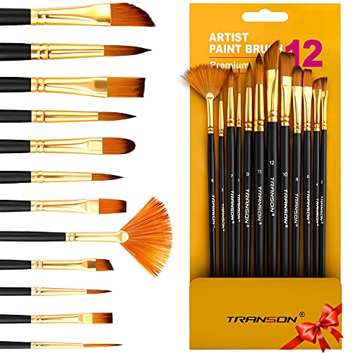 Transon Art Painting Brush Assorted Set of 12 for Acrylic Watercol...