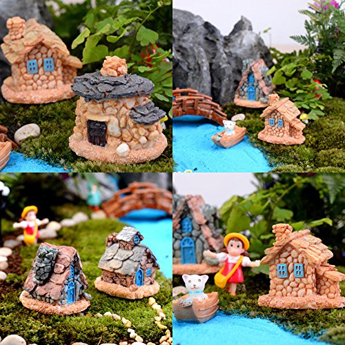 Trasfit 4 Pieces Miniature Fairy Garden Stone House - Mini Fairy C...