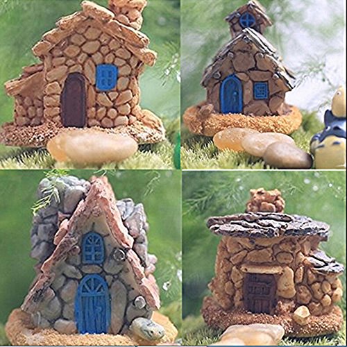 Trasfit 4 Pieces Miniature Fairy Garden Stone House - Mini Fairy C...