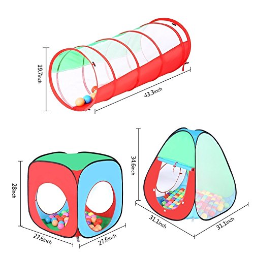 TRAVER DREAM Foldable Pop Up Kids Play Tent with Crawl Tunnel&Ball...