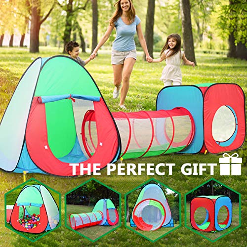 TRAVER DREAM Foldable Pop Up Kids Play Tent with Crawl Tunnel&Ball...