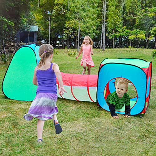 TRAVER DREAM Foldable Pop Up Kids Play Tent with Crawl Tunnel&Ball...