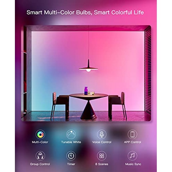 TREATLIFE Smart Light Bulbs 4 Pack, 2.4GHz Music Sync Color Changi...