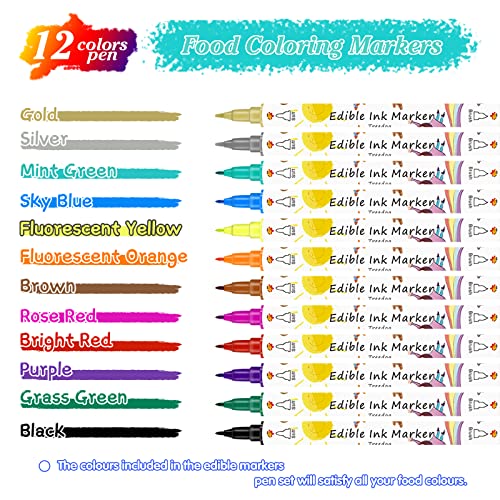 Food Coloring Marker Pens,12Pcs Dual Sided Food Grade and Edible M...