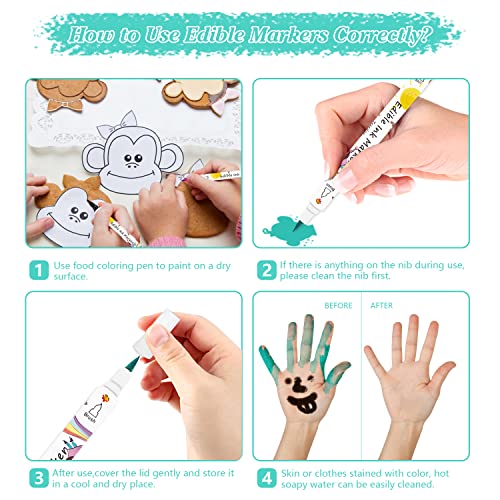 Food Coloring Marker Pens,12Pcs Dual Sided Food Grade and Edible M...