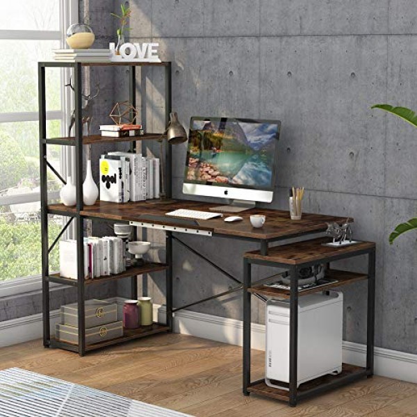 Tribesigns Computer Desk with 5-Tier Storage Shelves, 64 inches Co...