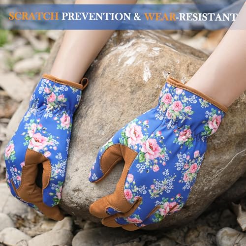 Trifabricy Gardening Gloves for Women, Breathable leather Garden G...