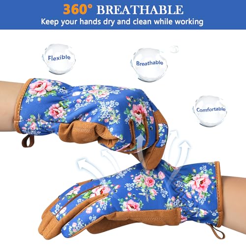 Trifabricy Gardening Gloves for Women, Breathable leather Garden G...