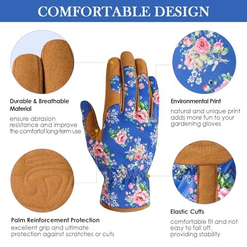 Trifabricy Gardening Gloves for Women, Breathable leather Garden G...