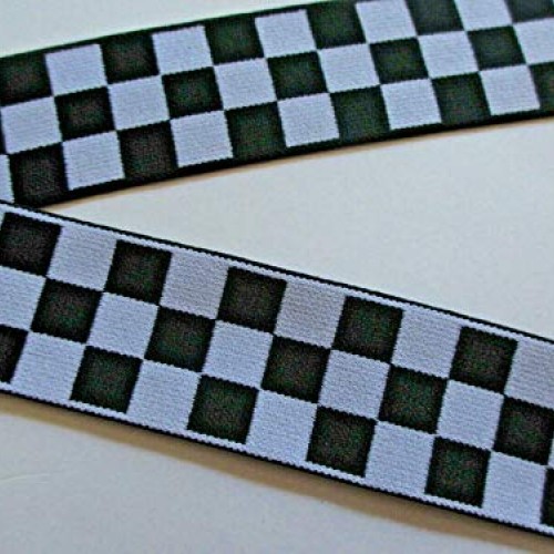 1 1/2 Assorted Pattern Ribbon Lace Trim Wide Black & White Checke...