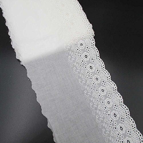 Trimscraft 5 Yards 6 Inches Wide White Cotton Embroidered Lace Fab...