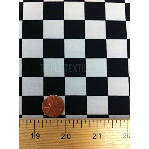 Bright Checker Pattern on Stretch Poly Spandex Fabric White/Black